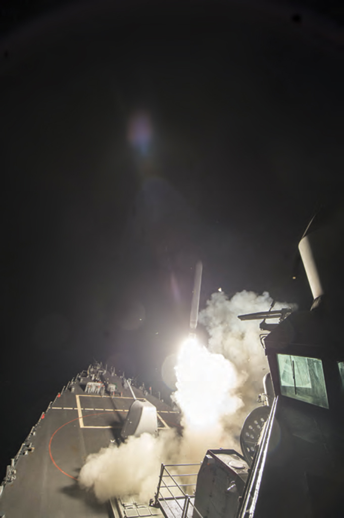 The U.S. fired 59 Tomahawk missiles at a Syrian military airbase after the Assad regime’s chemical attack on the rebel-held town of Khan Sheikhoun in North-Western Syria on April 4, 2017.  AA PHOTO / PENTAGON / HANDOUT