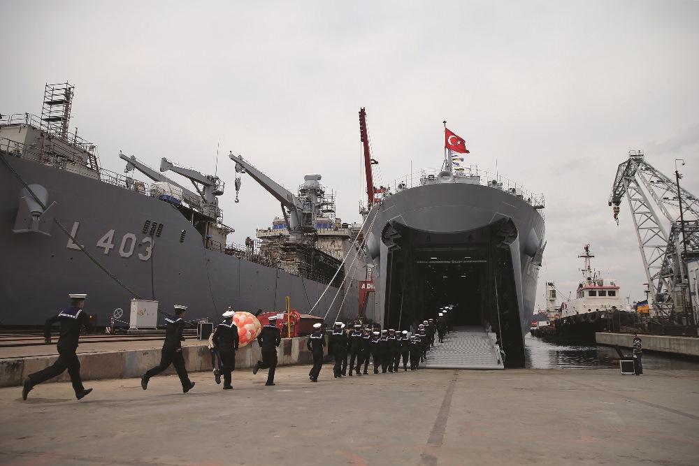 TCG Bayraktar, the largest and most technologically advanced domestic and national amphibious tank extradition vessel to be built by the private sector in Turkey, was delivered to the Turkish Navy on April 22, 2017. AA PHOTO / İSA TERLİ