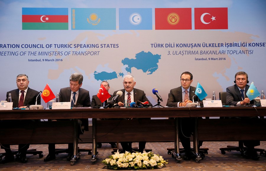 Representatives of Turkey, Azerbaijan, Kyrgyzstan, and Kazakhstan attend the Cooperation Council of Turkic Speaking States “Meeting of the Ministers of Transportation” in İstanbul, on March 9, 2016. 